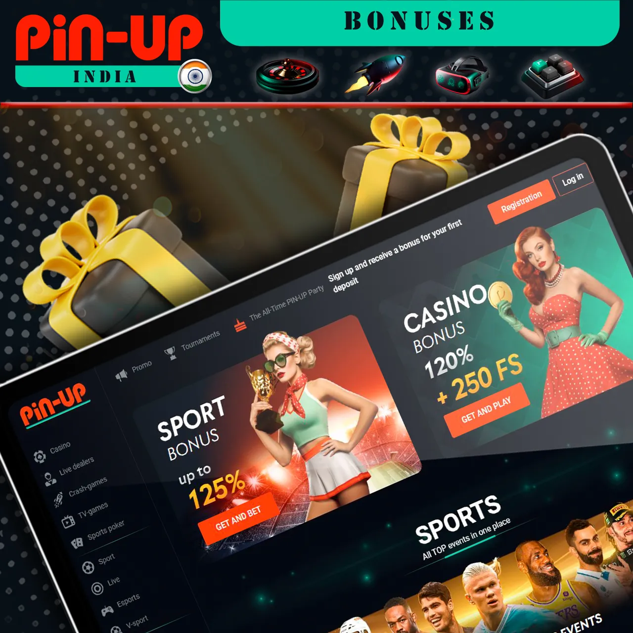 Lots of bonuses are waiting for you at Pin-Up