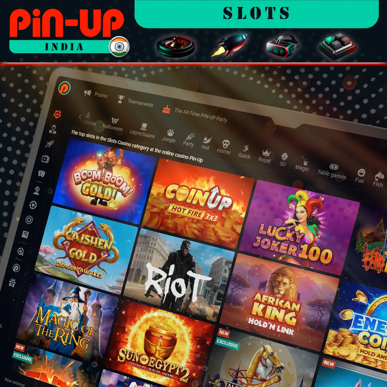 Large selection of slots in the Casino section