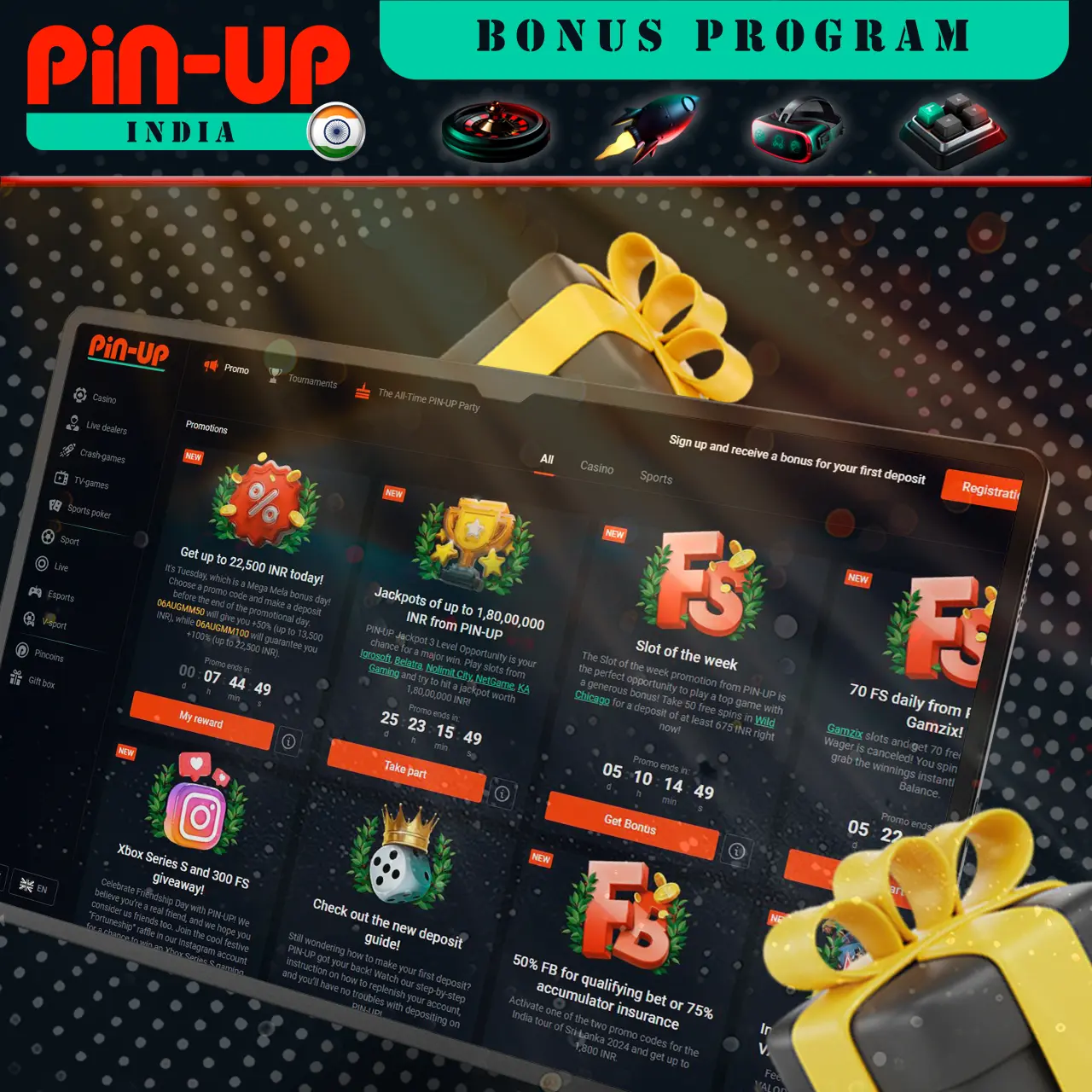 Check out the rich bonus program of the casino and bookmaker